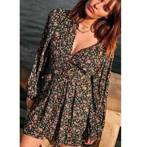 Sézane Robe Sobral Pleated Button Down Mini Shirt Dress Garden Marine Sz 34 US 2